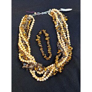 Necklace eye tiger and river pearl set